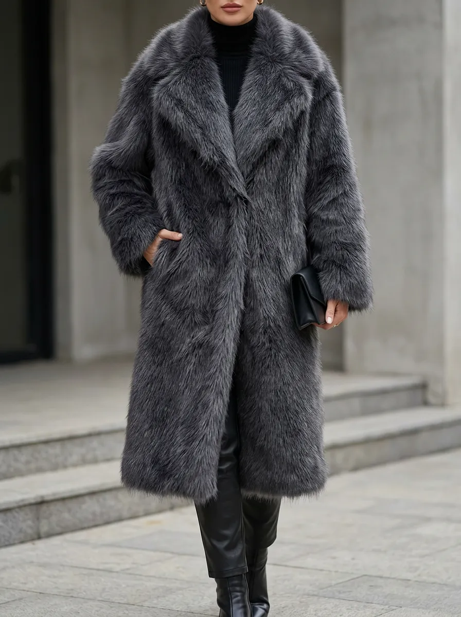 Minimal Longline Faux Fur Coat