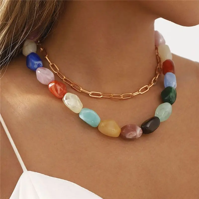 Resin Bead Chain Layered Necklace