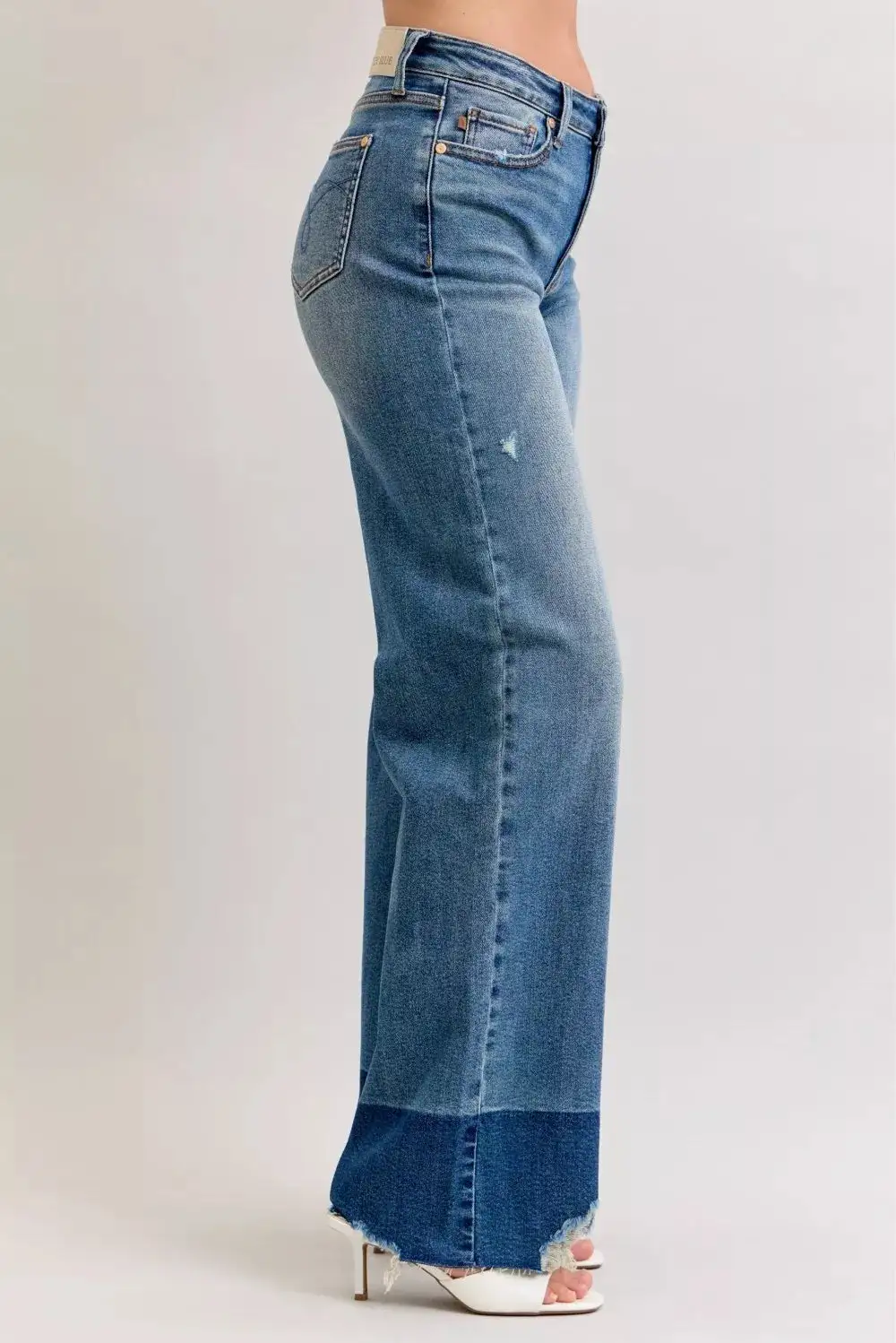 High Rise Raw Hem Straight Leg Jeans