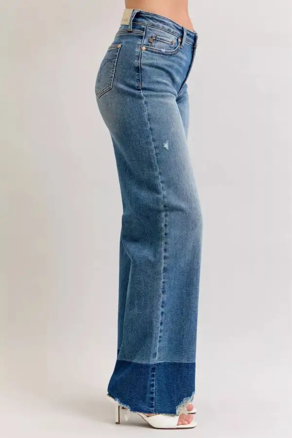 High Rise Raw Hem Straight Leg Jeans