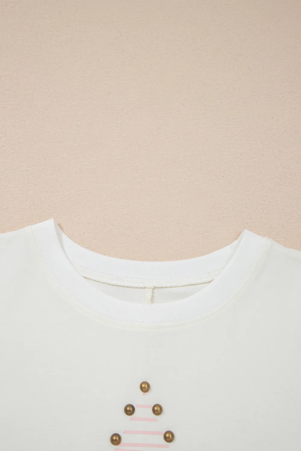Beige Star Print Stud Detail Top