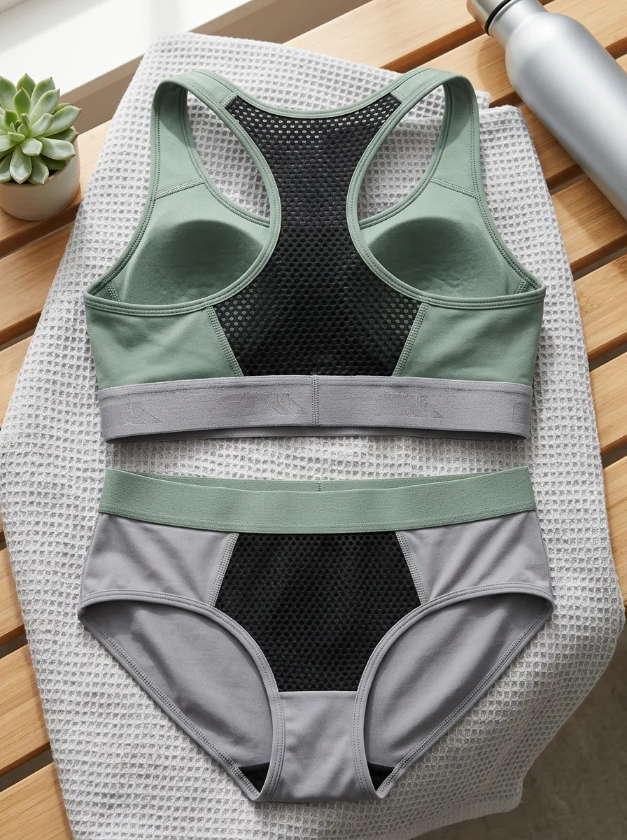 Women's Athletic Fitness Mesh Panel Lingerie Set