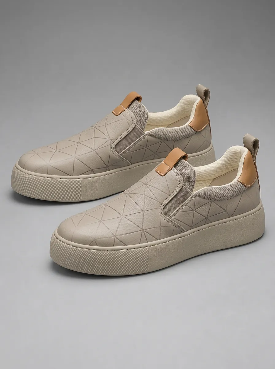 Men's Geometric Pattern Leather Skate Shoes