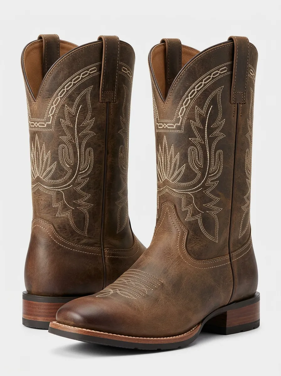 Canyon Embroidered Leather-Look Western Edit Men's Western Cowboy Boots