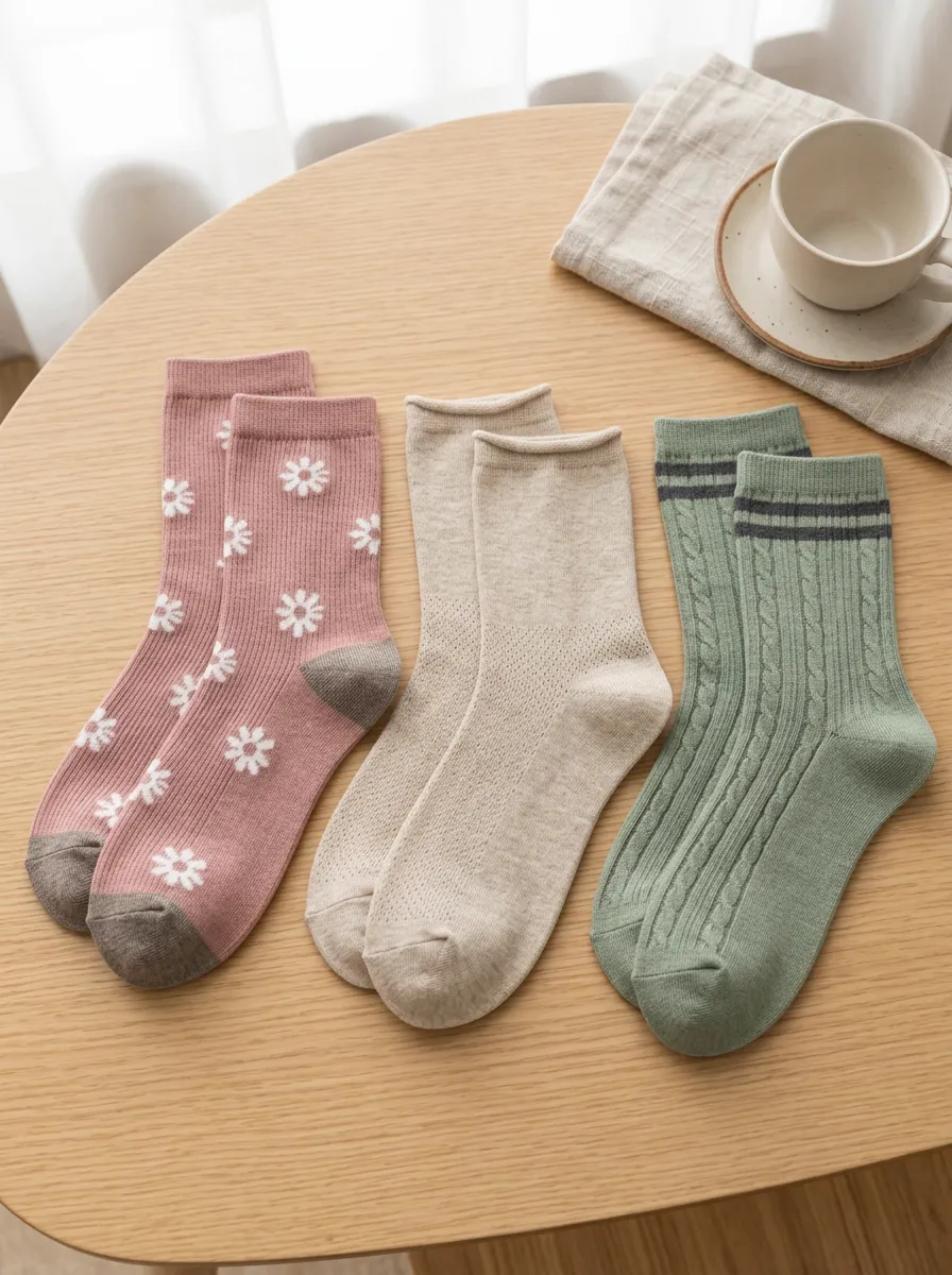 Women's Floral Daisy Striped Ribbed Printed Socks Set