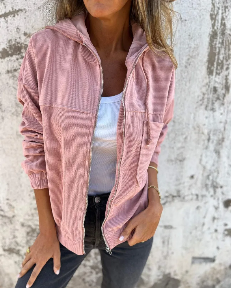 Hooded Corduroy Knit Jacket