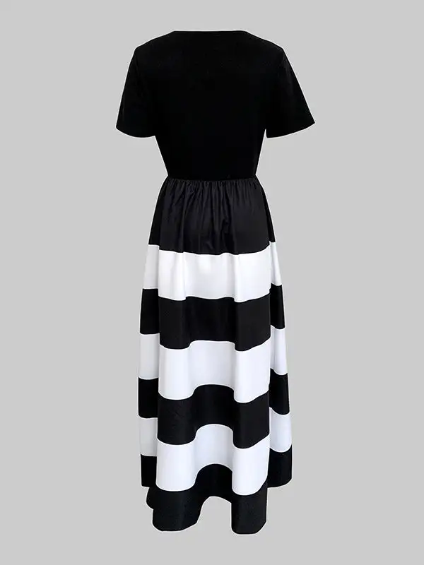 High Round Pleated Neck Maxi Dress
