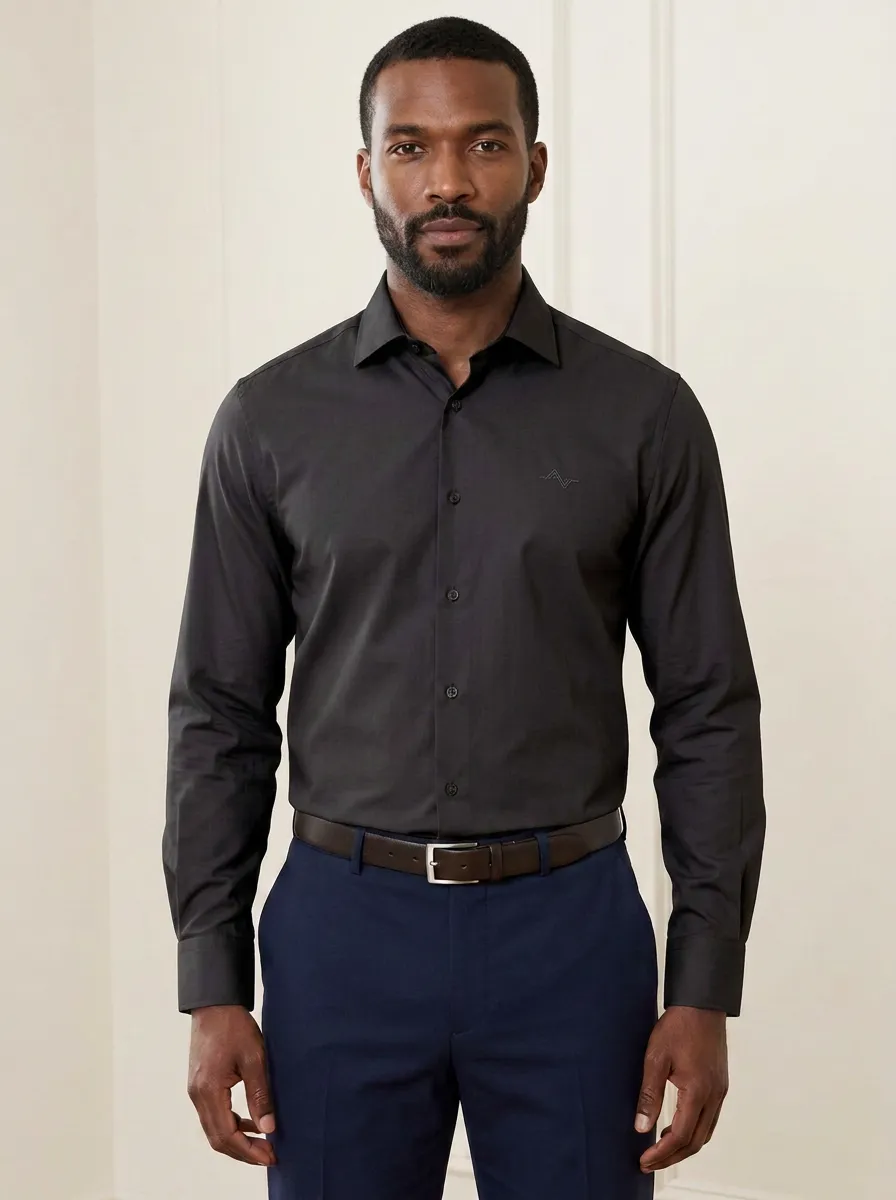 Men's Non-Iron Cotton  Logo Embroidered Dress Shirt
