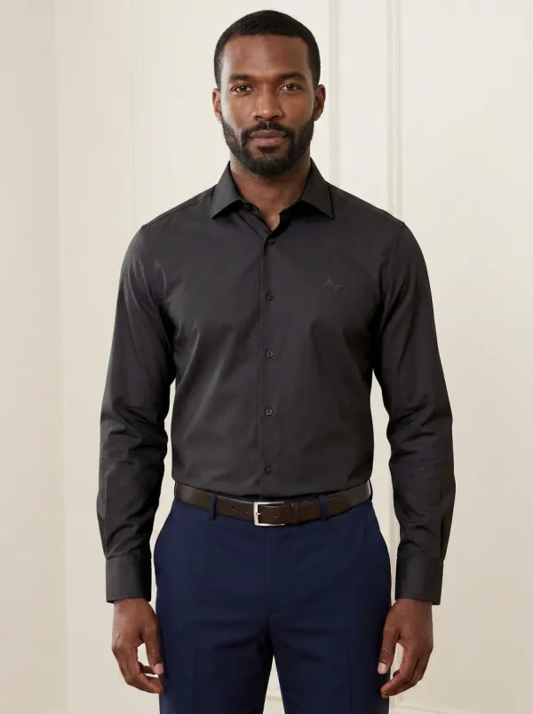 Men's Non-Iron Cotton  Logo Embroidered Dress Shirt