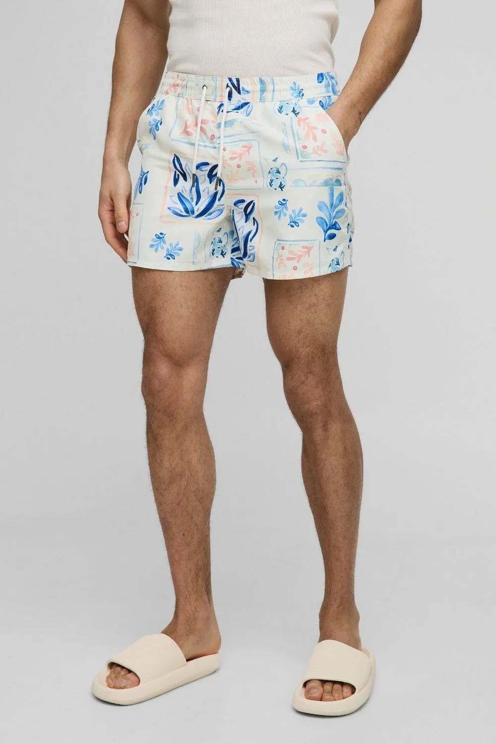 Short Length Conversational Print Swim Trunks Spring And Summer
