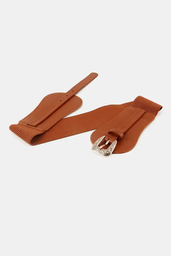 Modern Wide Vegan-Leather Elastic Waist Belt