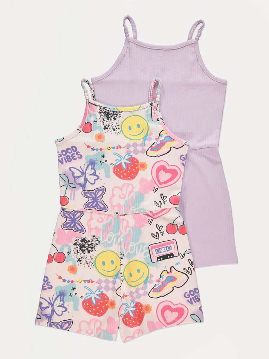 Graffiti Ribbed Playsuits 2 Pack