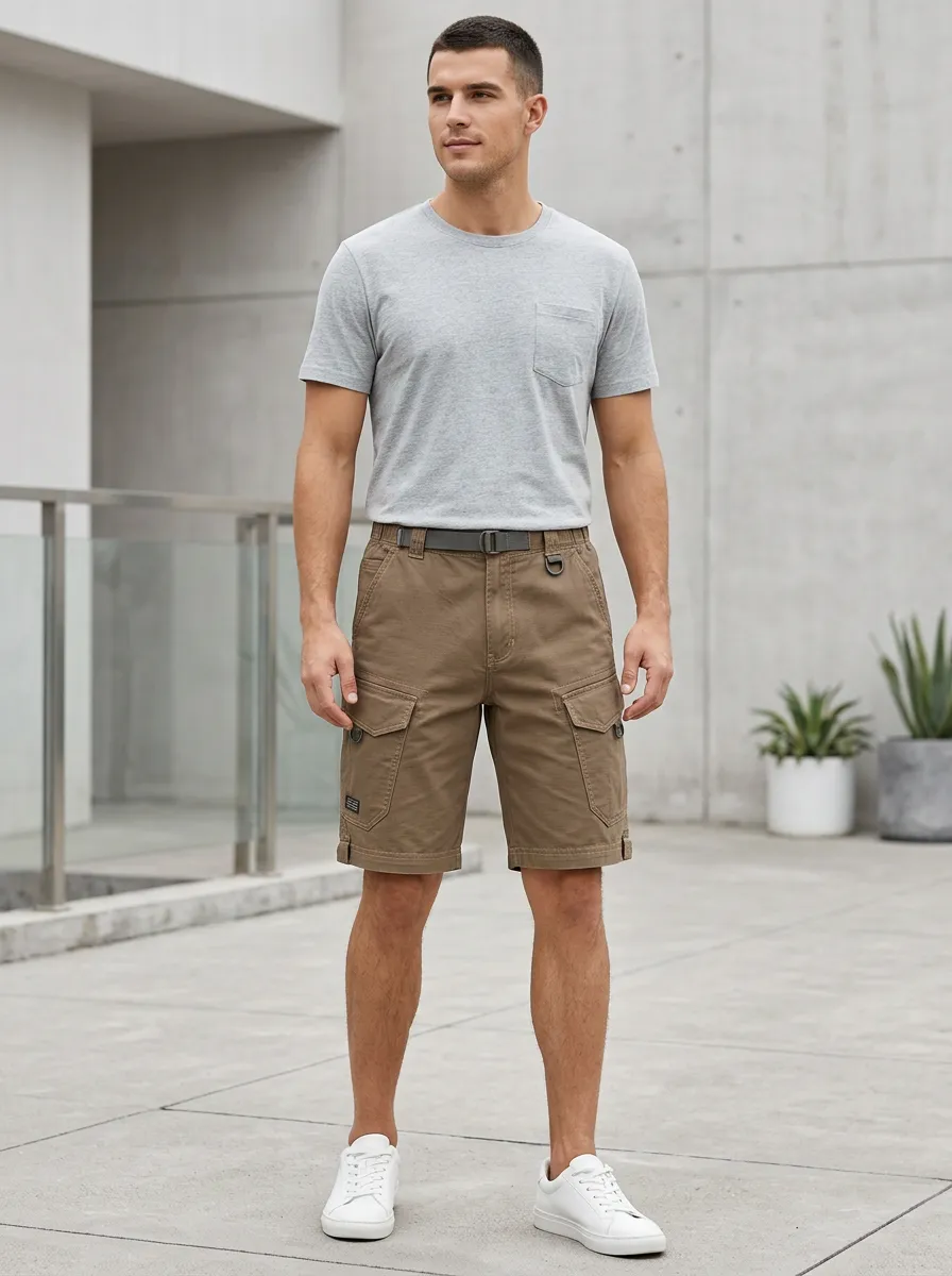 Men's Outdoor Casual Brown Multi-Pocket Cargo Shorts