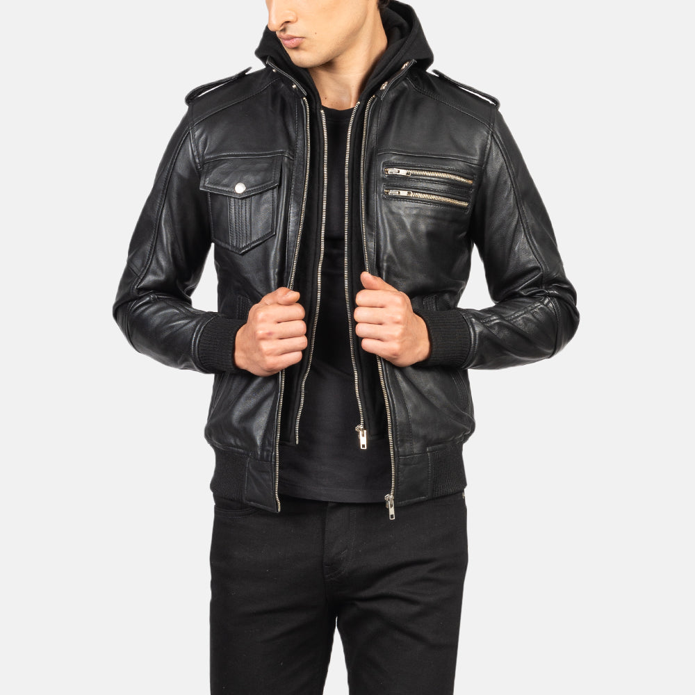 Men's Bomber Hooded Leather Jacket