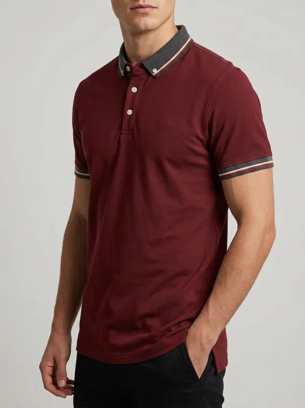 Men's Striped-Collar Collared Polo Shirt