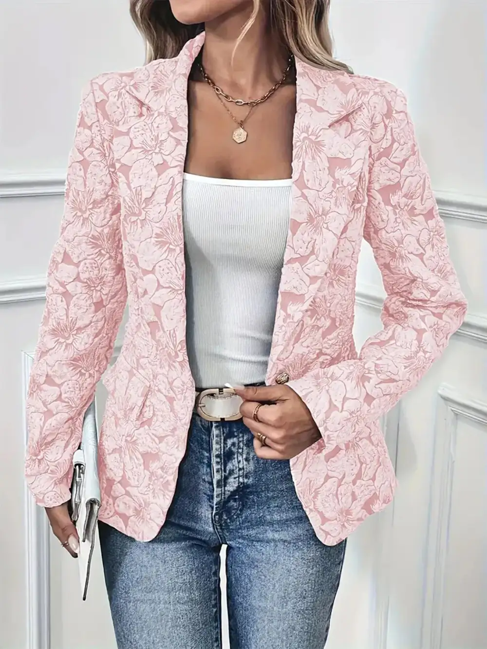 Refined Single-Button Floral-Print Blazer