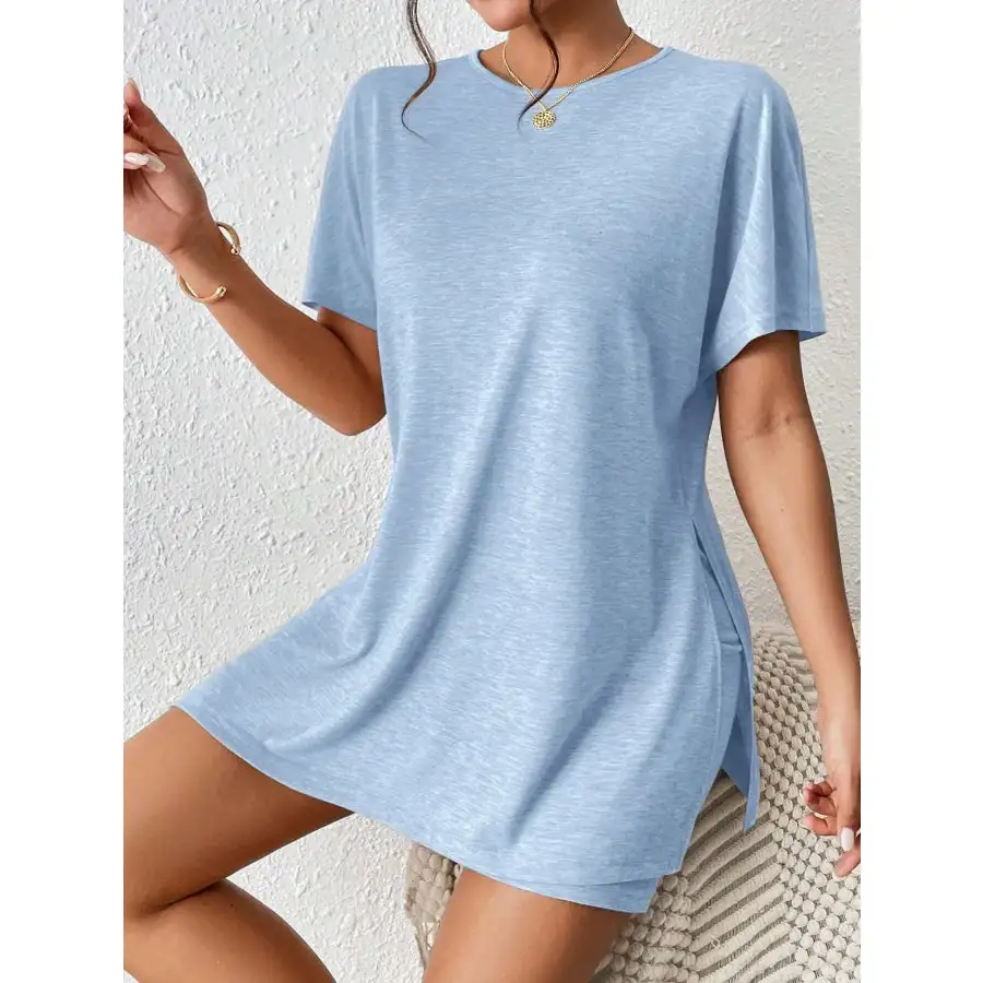 Casual Round Neck T Shirt and Shorts Set
