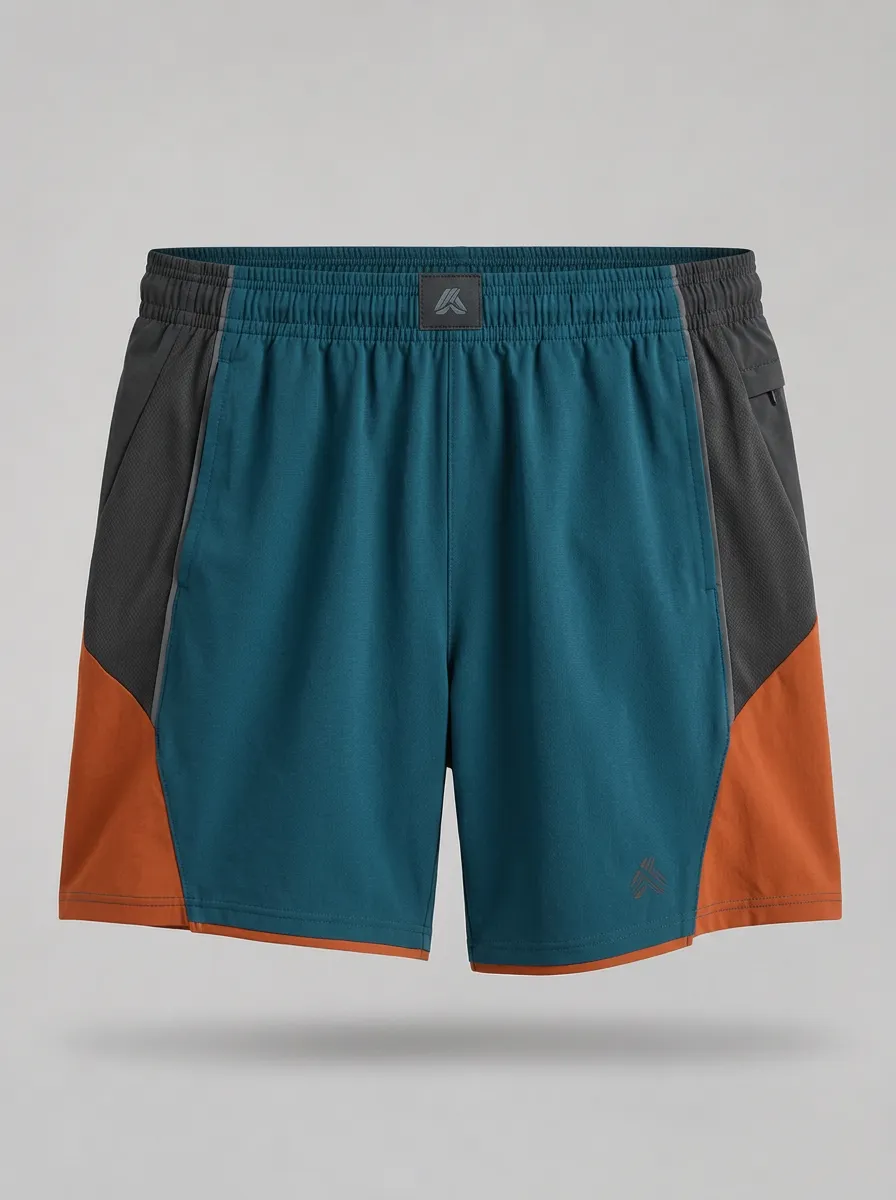 Men's Athletic Colorblock Teal Grey Orange Printed Shorts