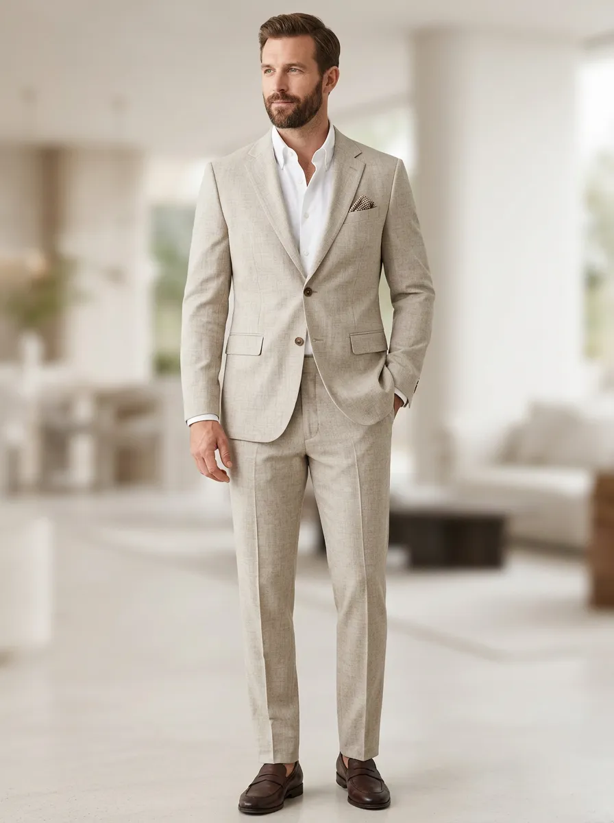 Notch-Lapel Two-Button Textured Tailored Men's Two-Piece Suit Set