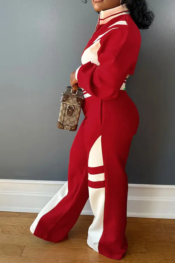 Colorblock High Neck Long Sleeve Pant Set