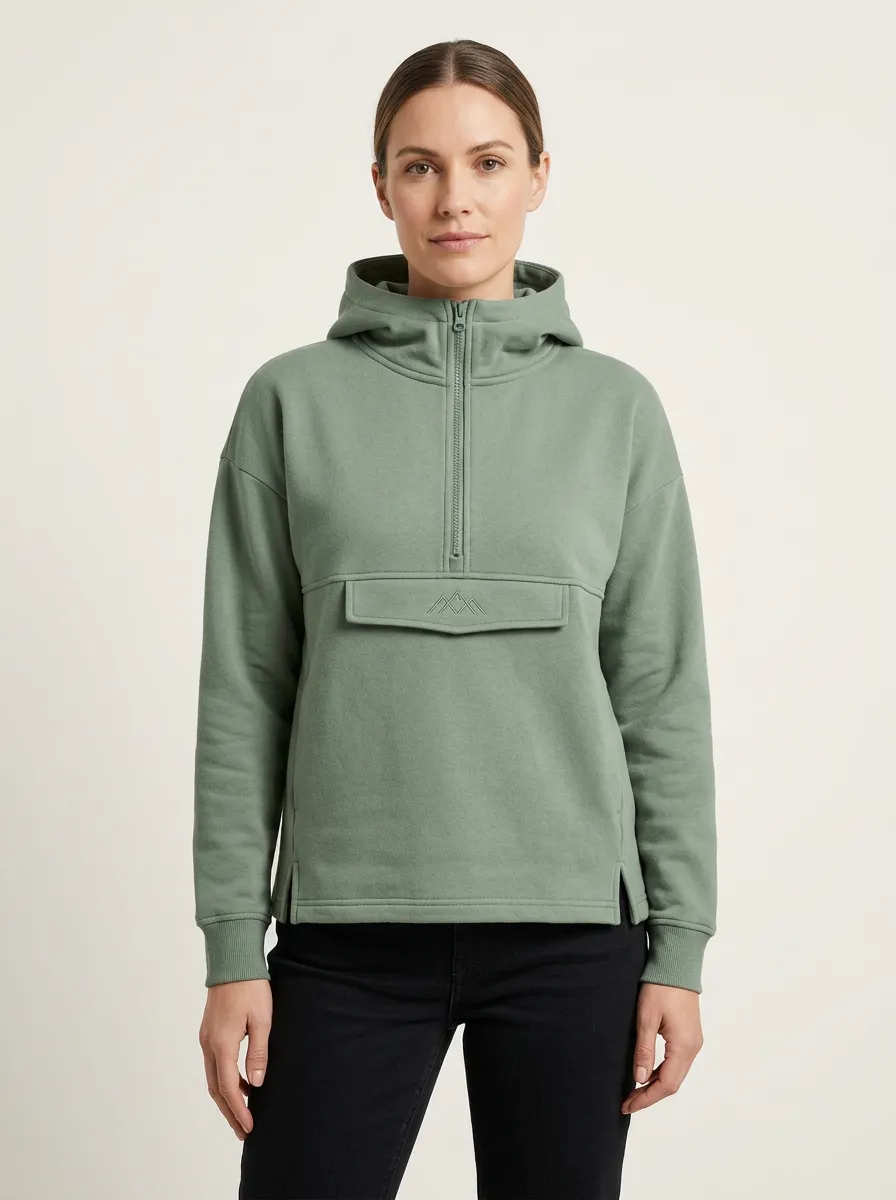 Women's Mountain-Line Half-Zip Flap-Pocket Side-Slit Hoodie