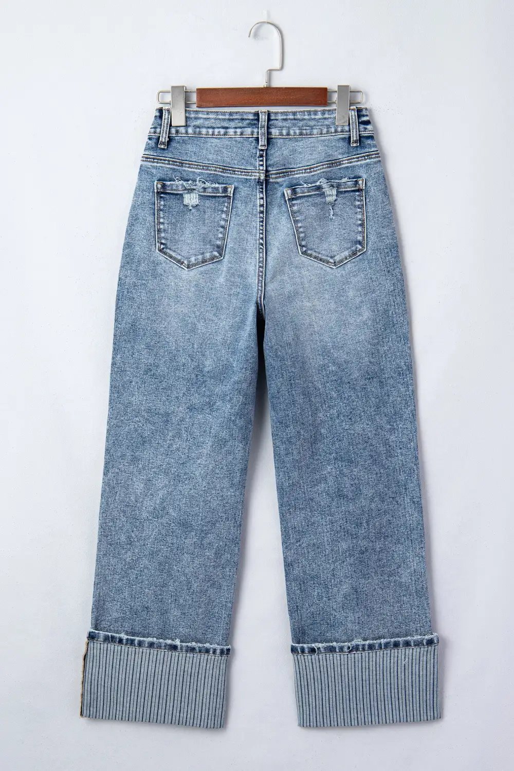 Relaxed Fit Straight Leg Cuffed Hem Casual Jeans