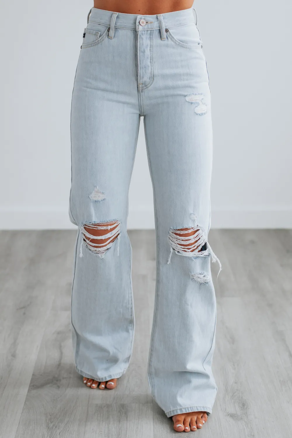 Distressed High Rise Wide Leg Jeans