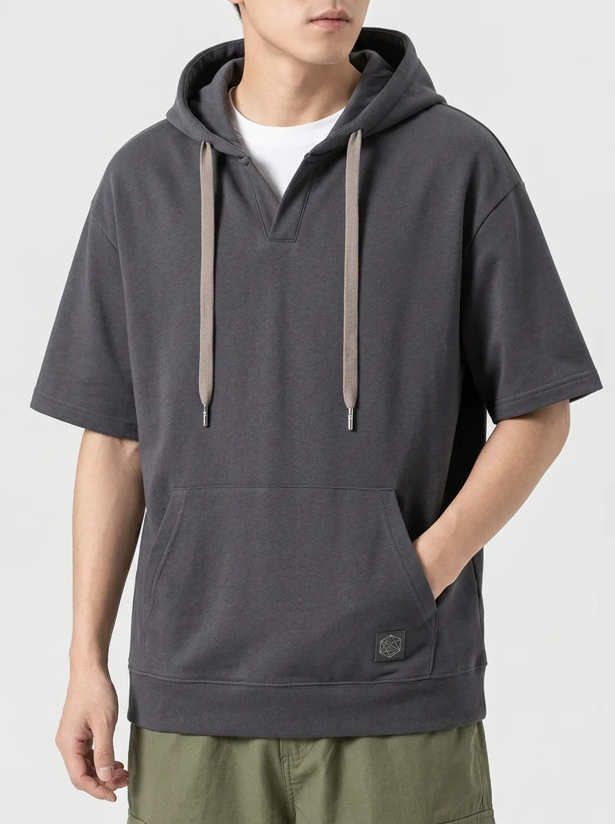 Modern Short Sleeve Minimalist Style Men's Hoodie