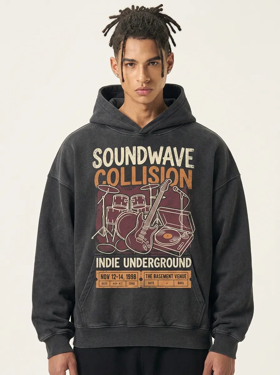 Men‘s Indie Rock Music Lover Guitar Drum Printed Hoodie