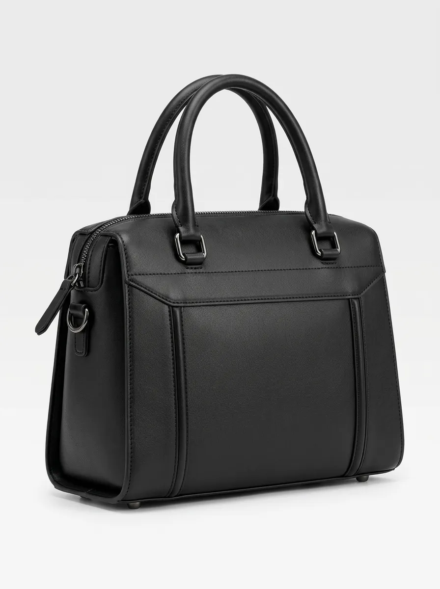 Women's Casual Black Structured Handbag with Solid Color