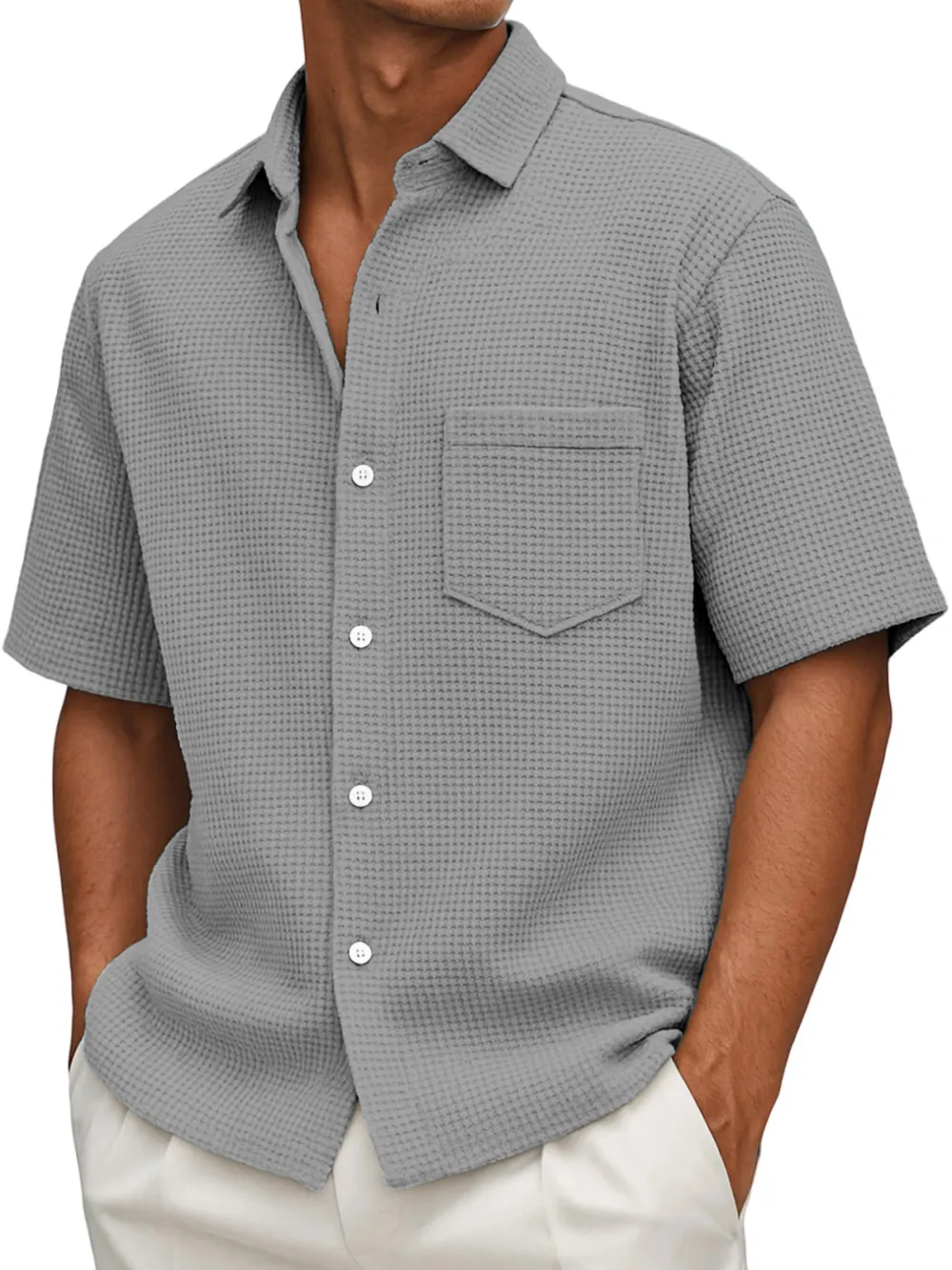 Everyday Textured Knit Button Front Shirt