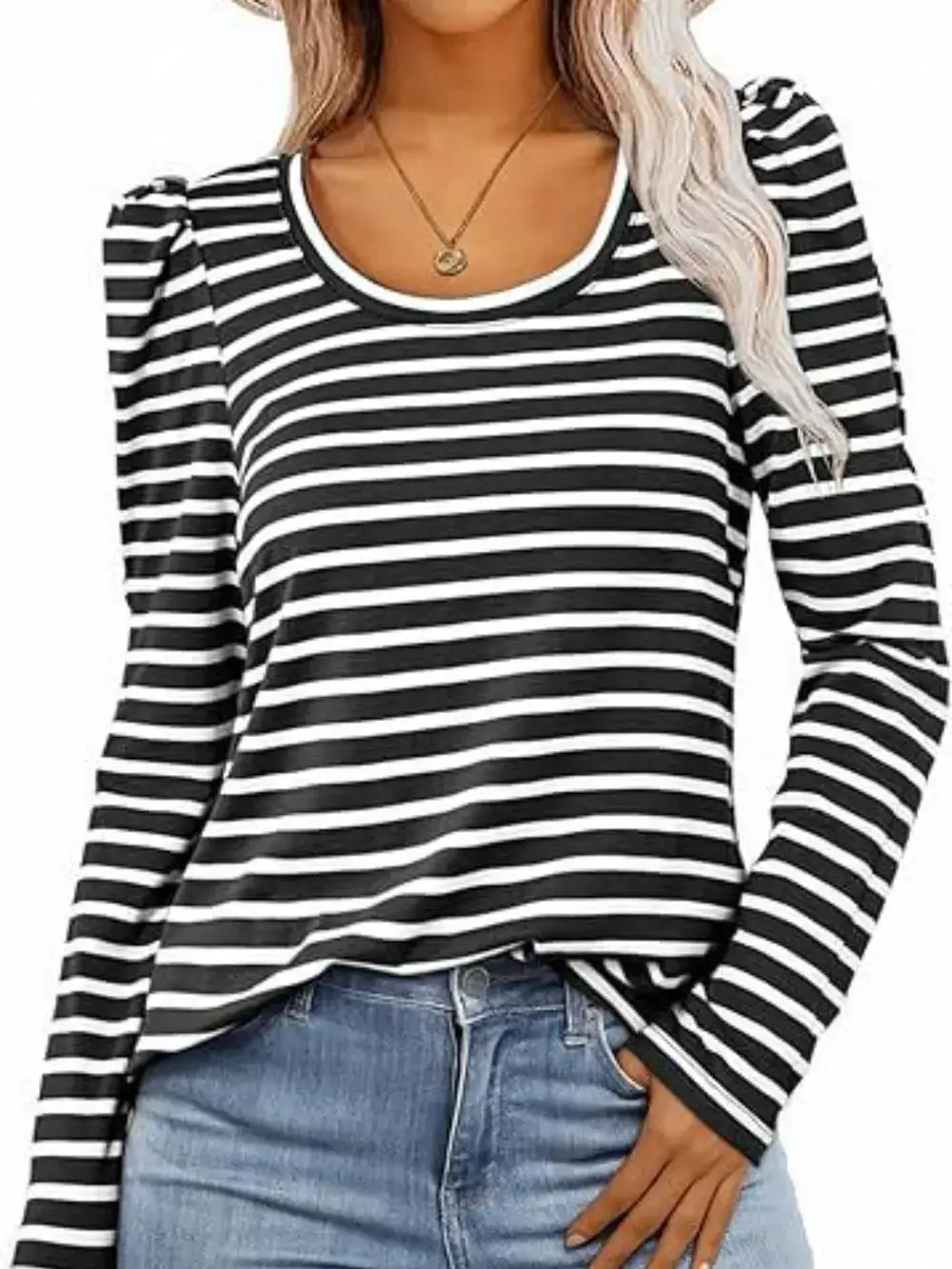 Modern Striped Round Neck Long Sleeve T-Shirt