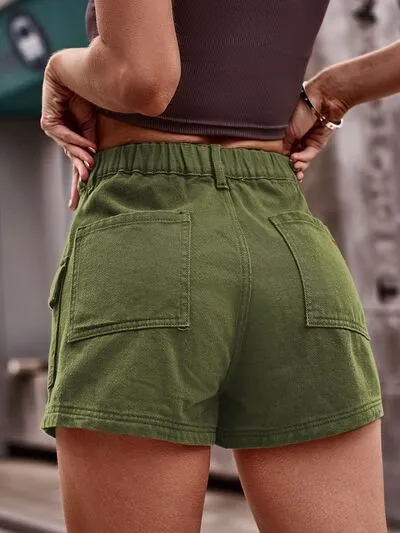 Classic High Waist Denim Shorts with Pockets