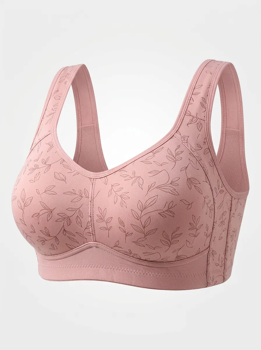 Women's Plus Size Dusty Rose Leaf Full-Coverage Wireless Bra