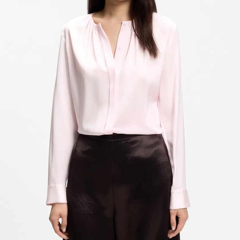 Silk Button-Front Long-Sleeve Women's Blouse