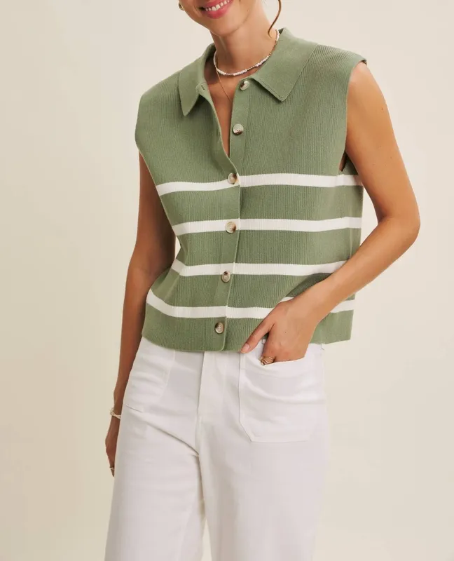 Ribbed Button-Down Sweater Vest