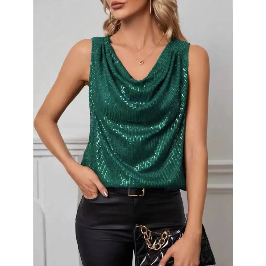 Sequin Cowl Neck Tank