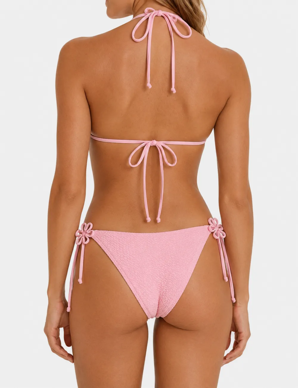 Crochet Flower Accent Triangle Two Piece Bikini Set