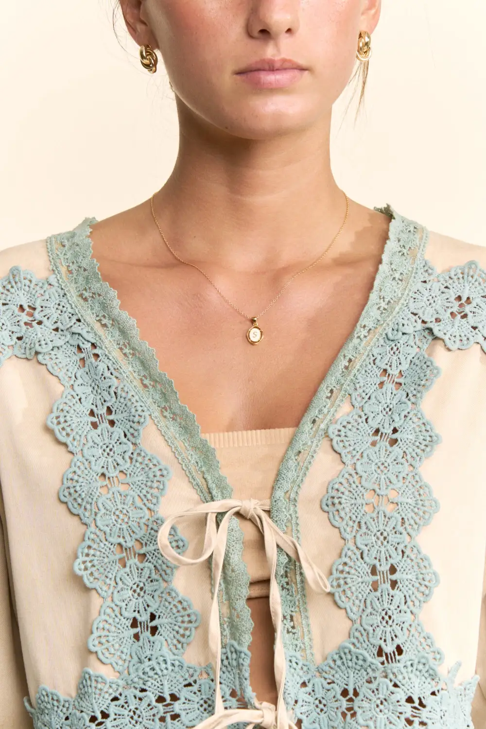 Tie Front Crochet Lace Detail Cardigan