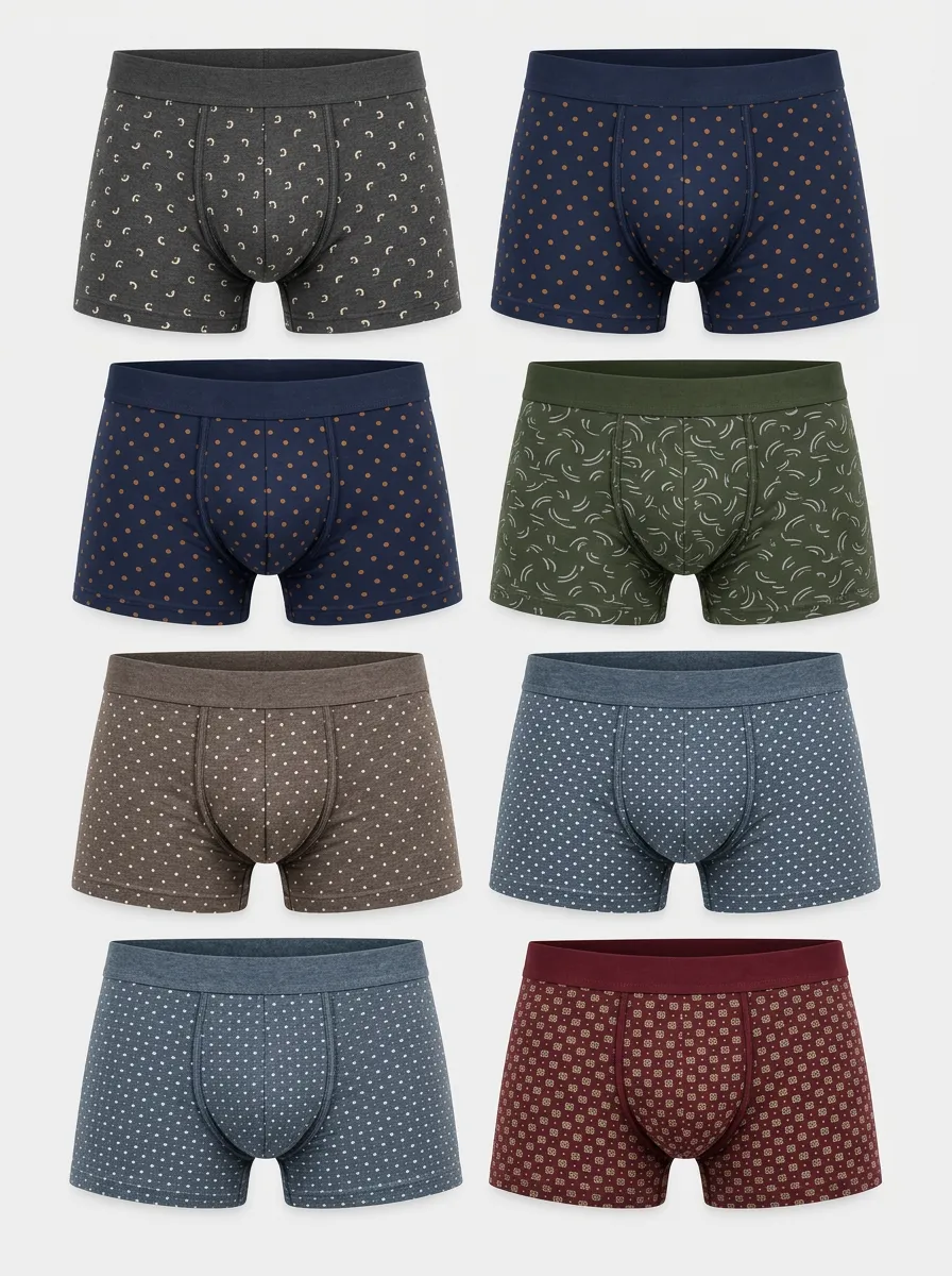 Men's Heritage Geometric Polka Dot Pattern Printed Boxer Briefs 8-Pack