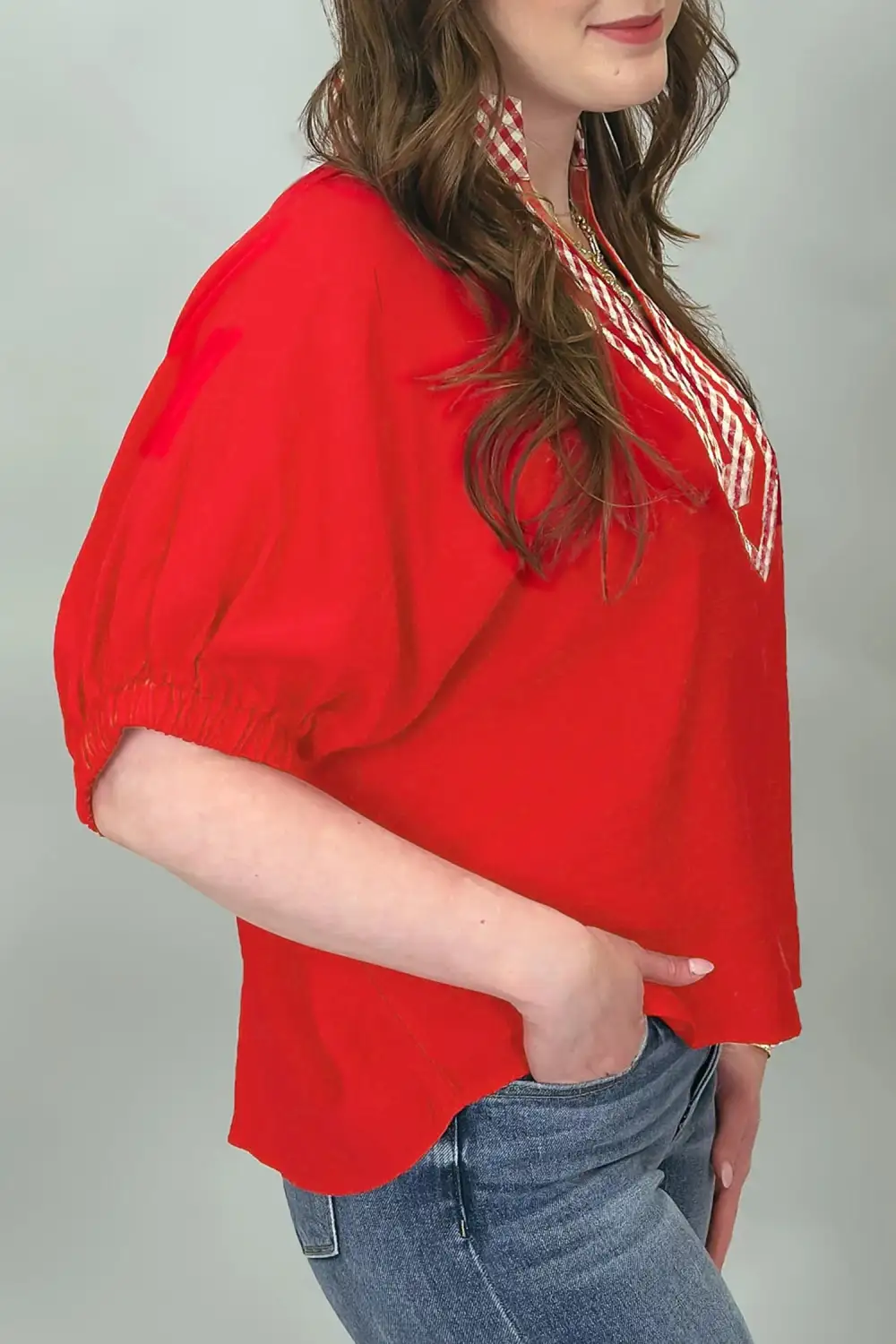 Women's Plaid V Neck Tunic Top