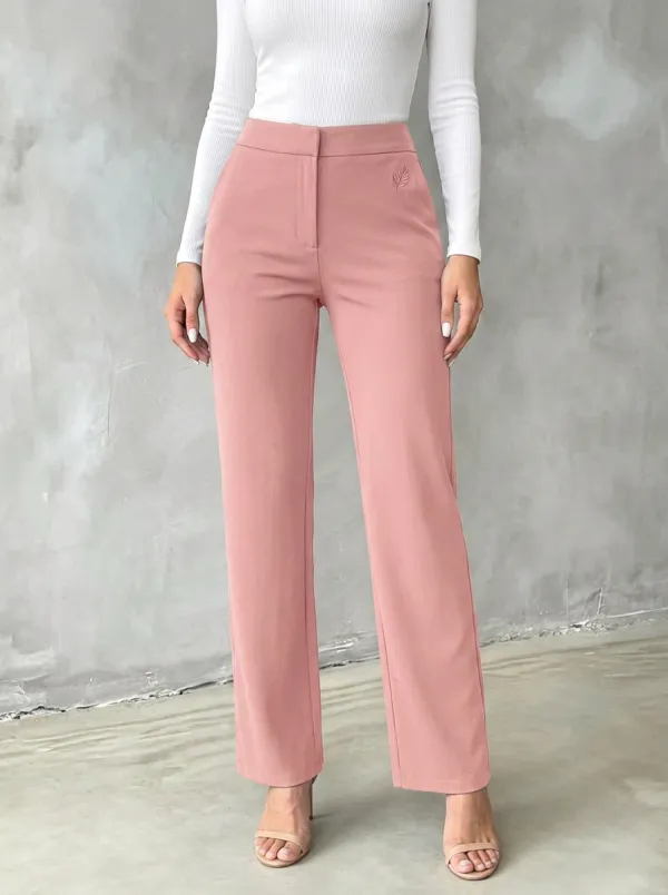 Women's Refined Everyday Leaf Embroidered Mid Rise Straight Leg Pants