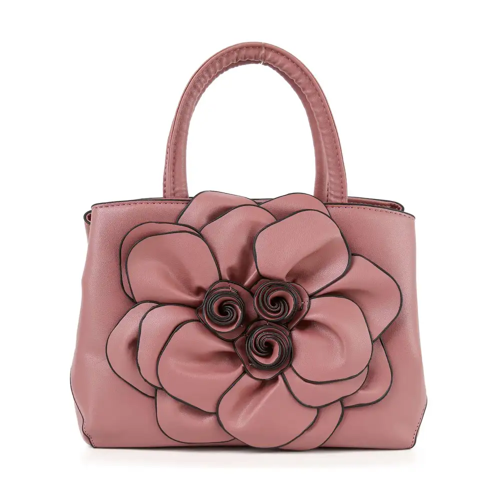 Relaxed Detail Top Handle Pocketed Floral Faux Leather Tote Bag