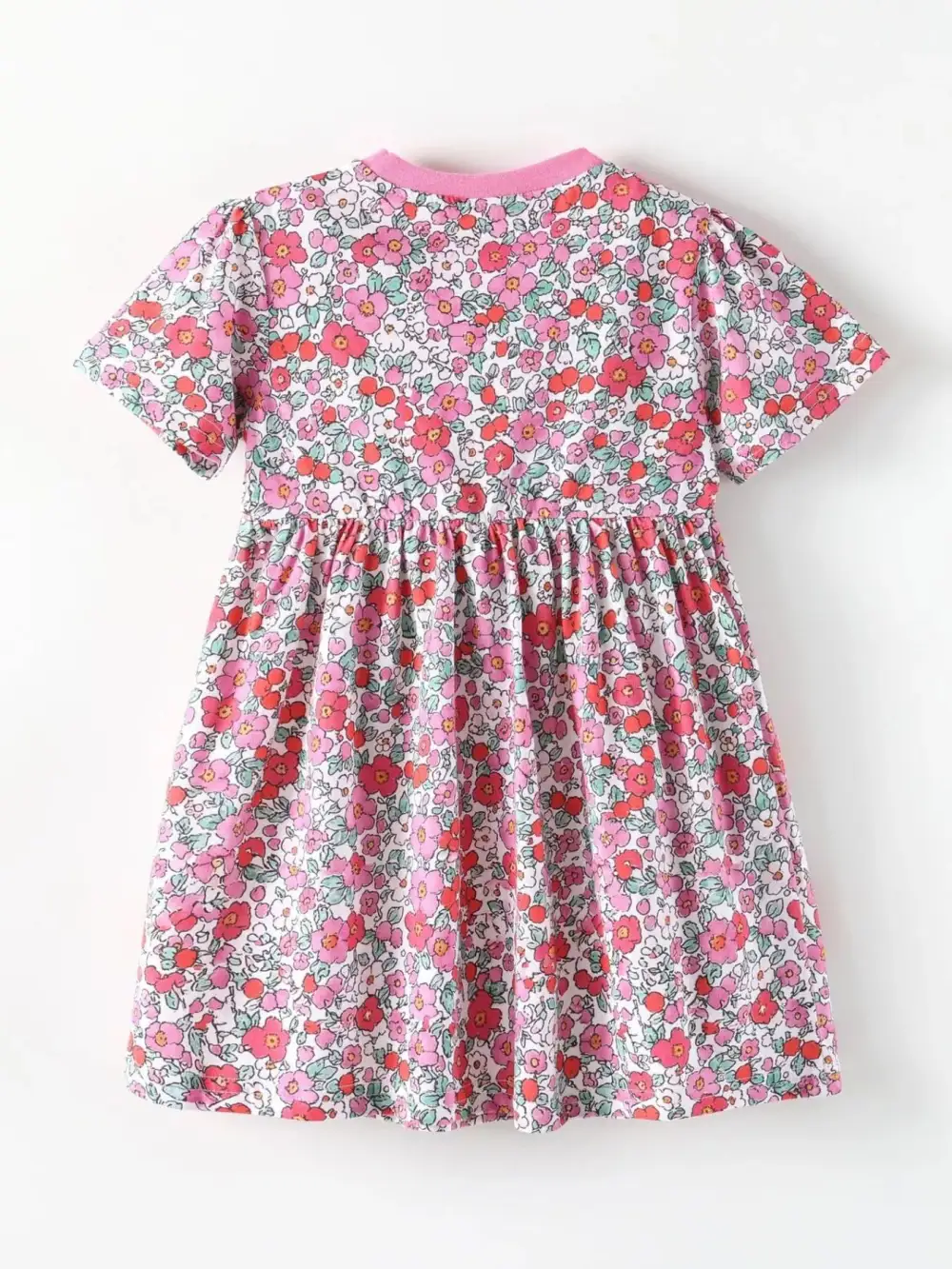 Girls Floral Print Short Sleeve A-Line Dress