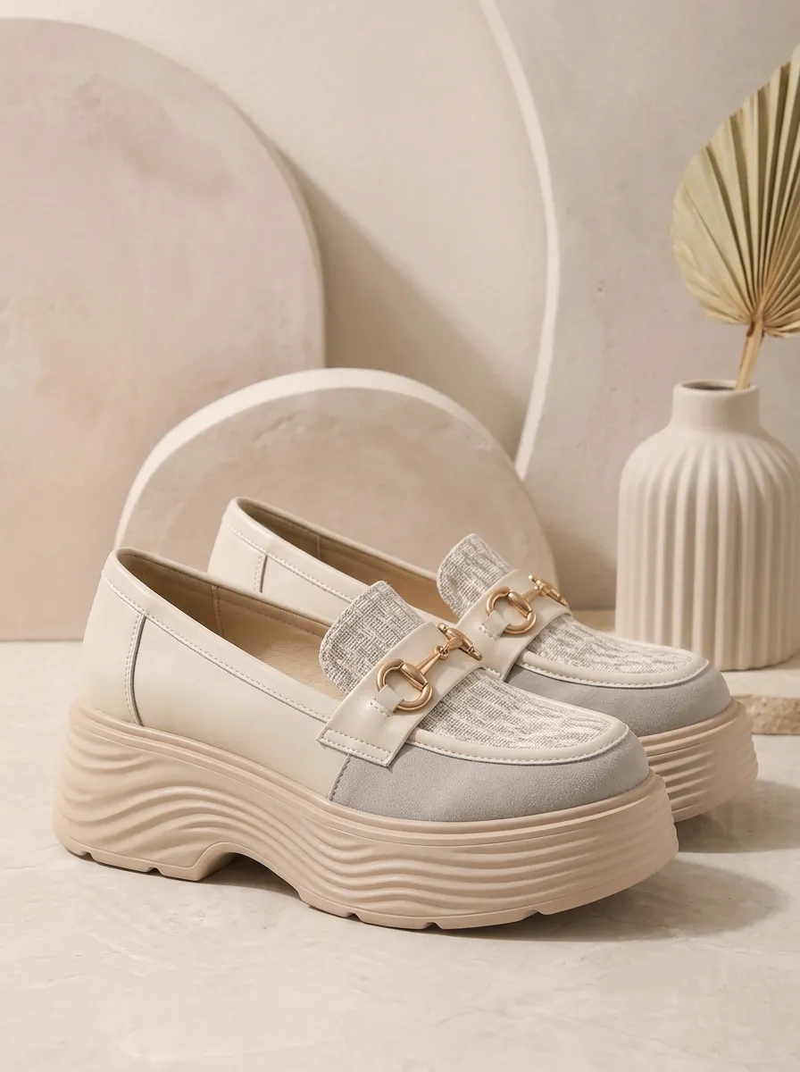 Buckle-Strap Slip-On Horsebit Women's Chunky Platform Shoes