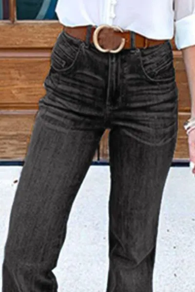 Contoured Flare Leg Pocketed Denim Jeans