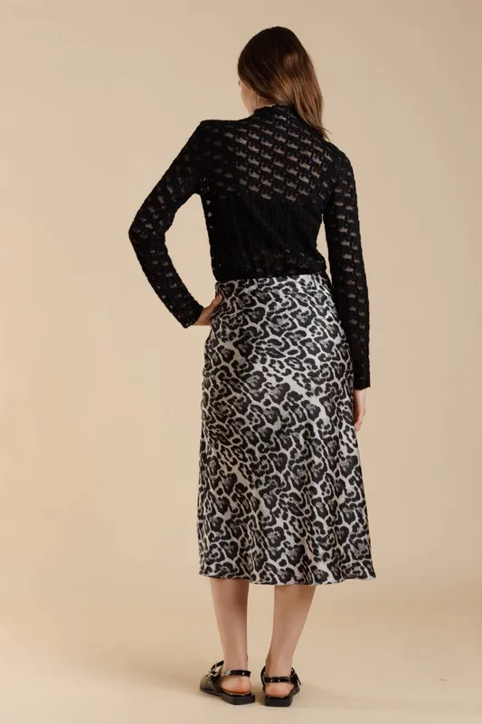 Relaxed Brushed Lace Mock Neck Textured Long Sleeve Tee