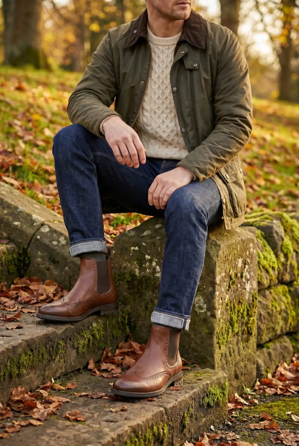 Faux-Leather Wingtip Brogue Chelsea Boots