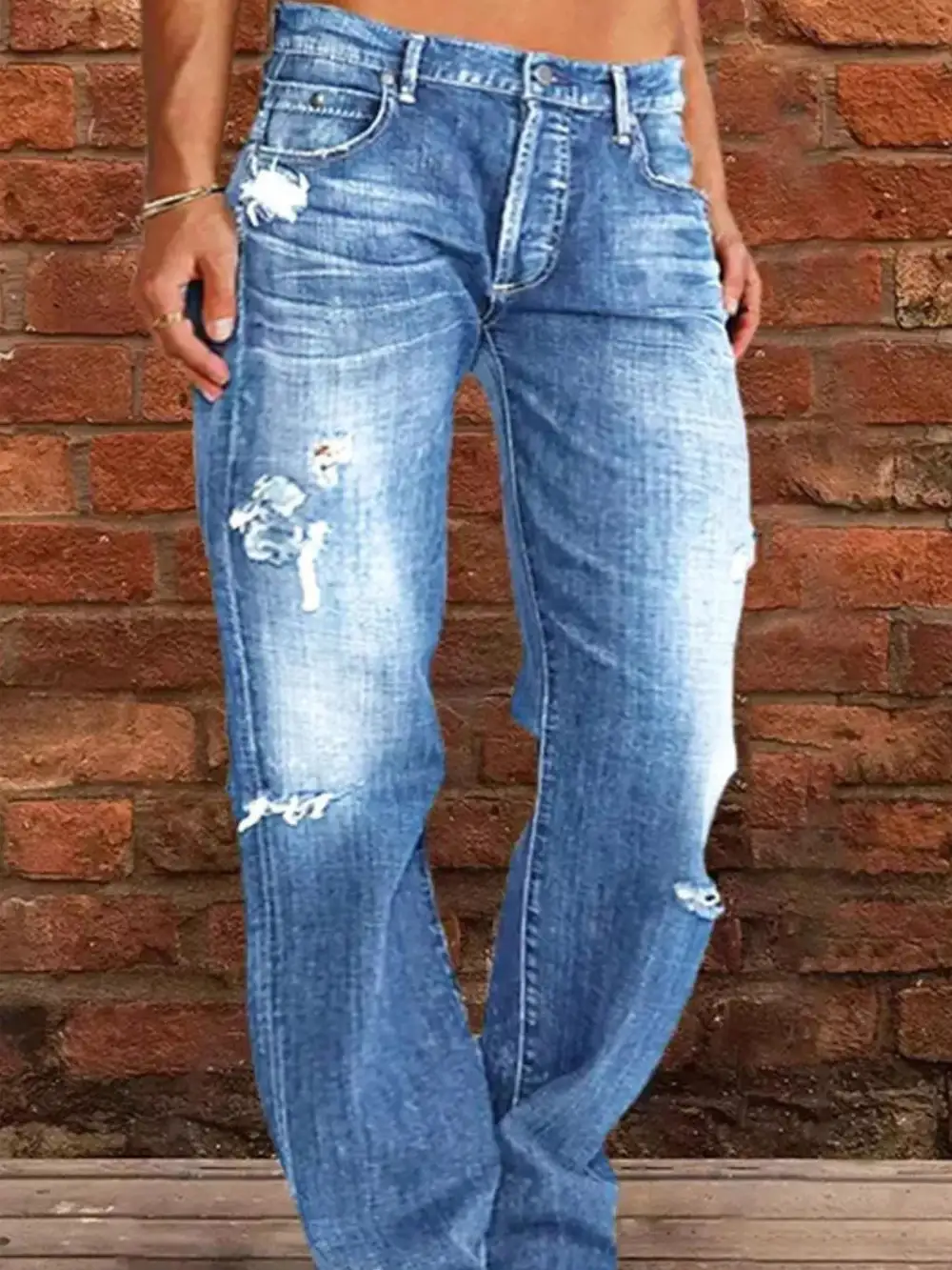 Floral Stretch Distressed Denim Jeans