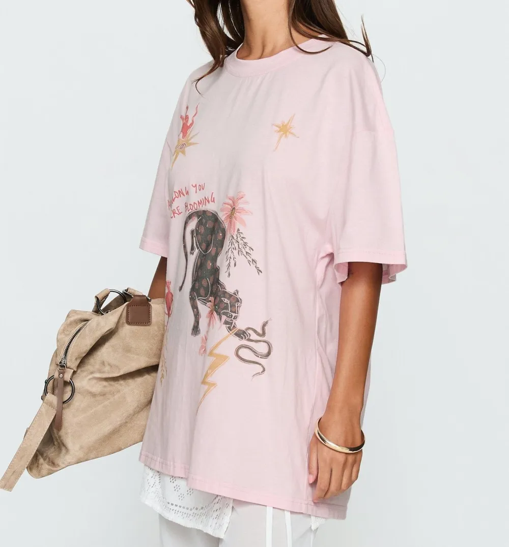 Pink Front Graphic Oversized Tee